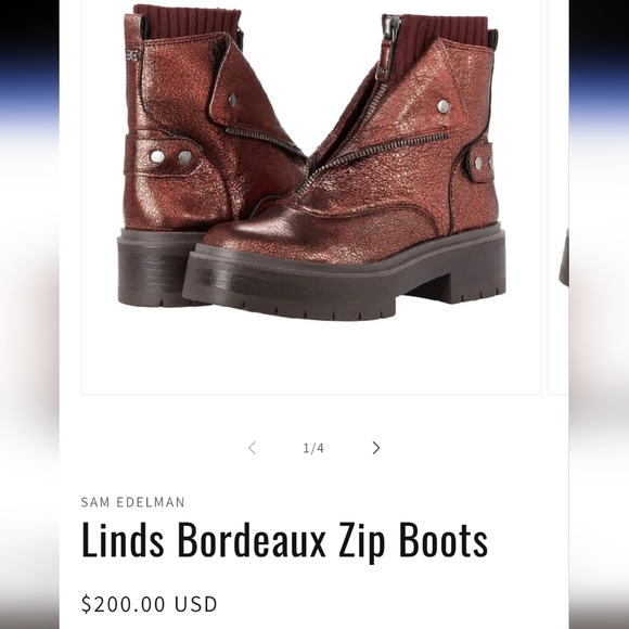 NWT Sam Edelman Linds Zip Genuine Leather Boots in Bordeaux (Metallic Red)Sz.6.5 - Picture 14 of 14